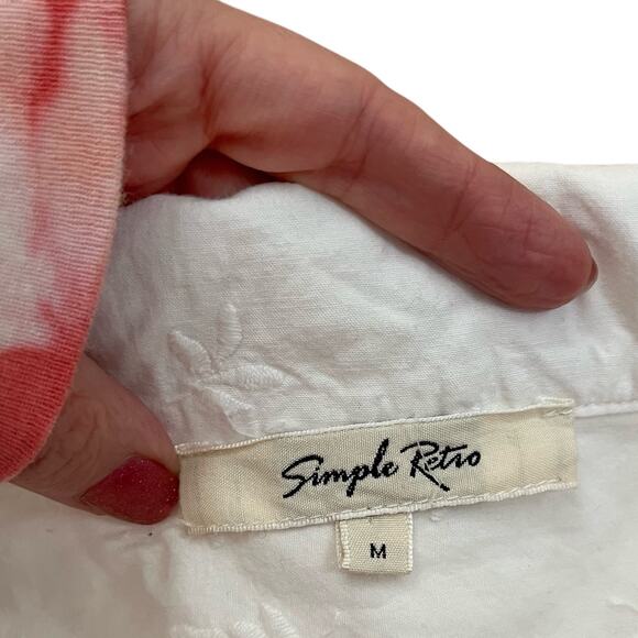 Simple Retro Floral Embroidered Top Medium Button Peter Pan Collar Cottagecore - Picture 6 of 10